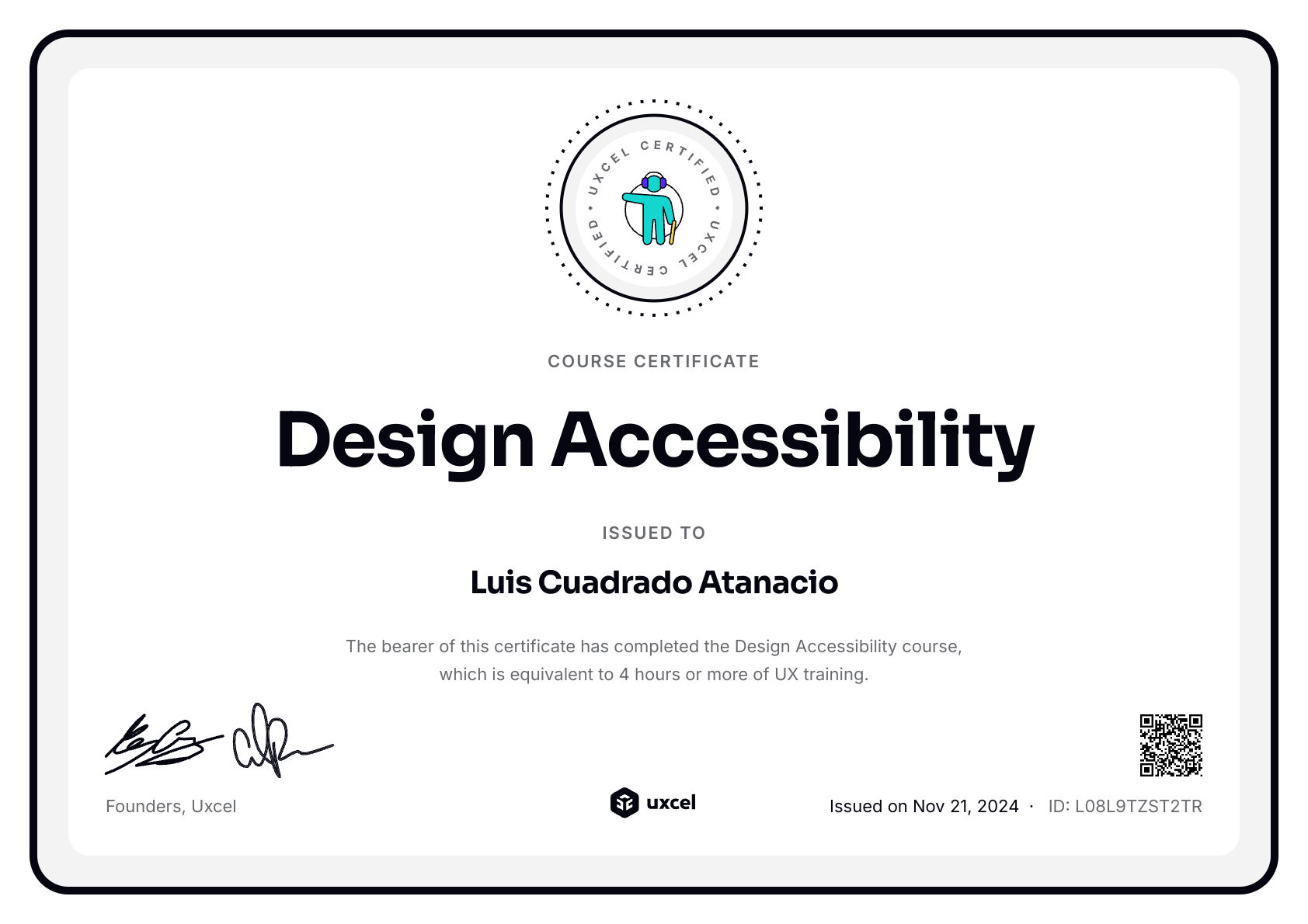 Luis Cuadrado Atanacio's certificate
